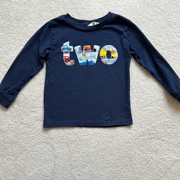 “Two” Navy Blue Trucks Birthday Shirt - Picture 1 of 5